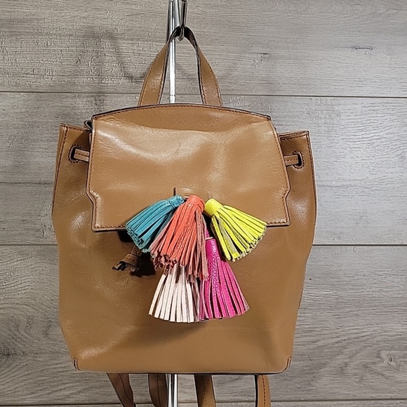 Rebecca Minkoff Tan Leather Backpack with Multicolor Tassels main image 11